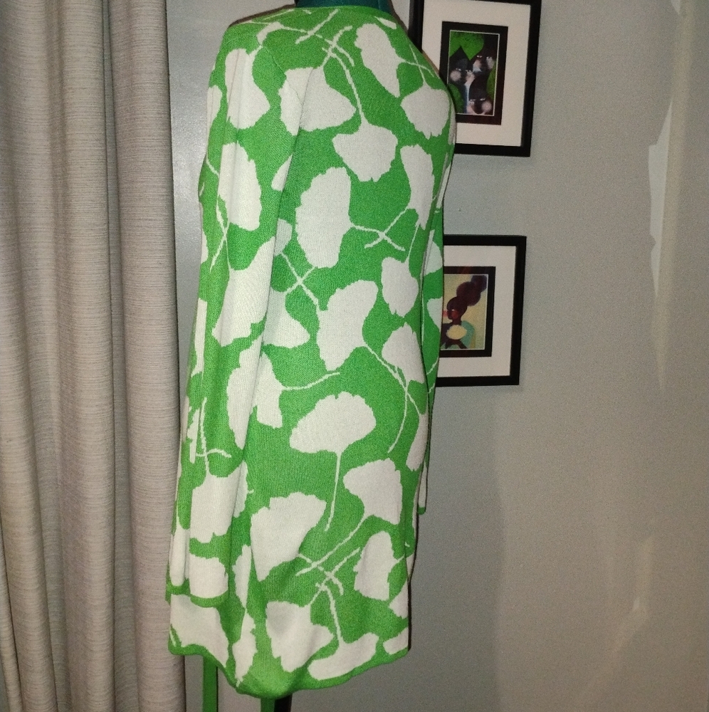 DVF V-Neck Ginkgo Leaf White & Green Long-Sleeve Wrap Sweater, Sz S NWT - Picture 12 of 16
